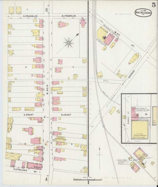 Sanborn Fire Insurance Map from Waynesboro, Franklin County, Pennsylvania (1896), Sheet #0005 - Historic Sanborn Fire Insurance Map Print, vintage old map wall art, antique decor, genealogy gift, Pennsylvania Pennsylvania map