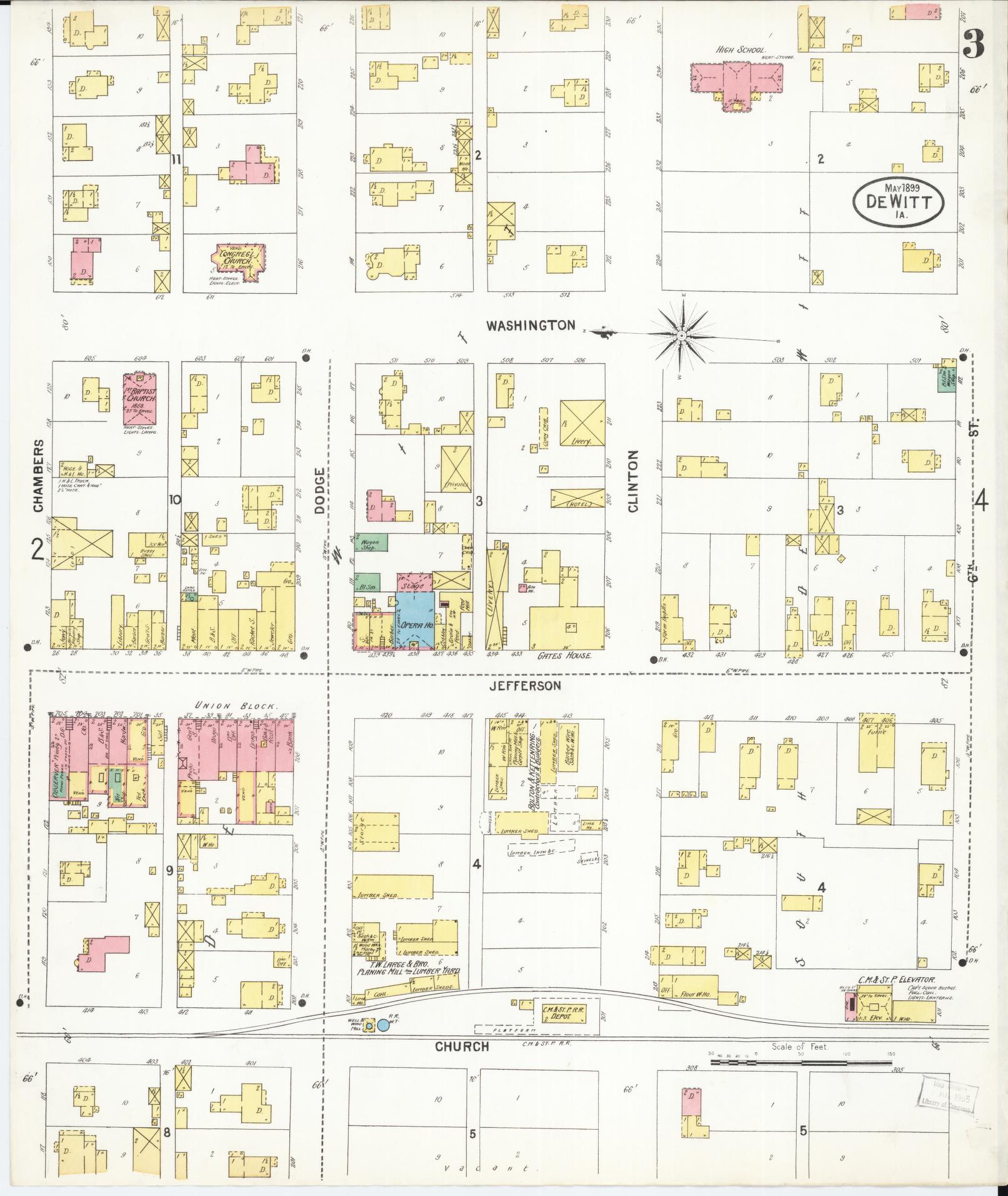 Sanborn Fire Insurance Map from De Witt, Clinton County, Iowa (1899), Sheet #0003 - Historic Sanborn Fire Insurance Map Print, vintage old map wall art