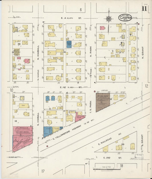 Sanborn Fire Insurance Map from Casper, Natrona County, Wyoming (1921), Sheet #0012 - Historic Sanborn Fire Insurance Map Print, vintage old map wall art, antique decor, genealogy gift, Wyoming Wyoming map