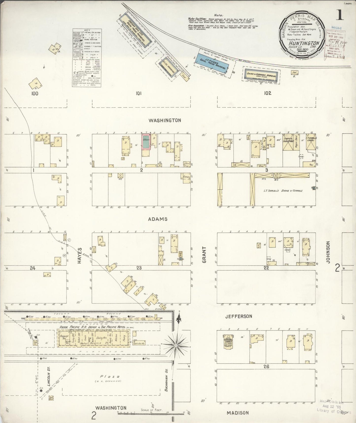 Sanborn Fire Insurance Map from Huntington, Baker County, Oregon (1900), Sheet #0001 - Complete Map Set gallery image, historic Sanborn map, vintage wall art, Oregon Oregon