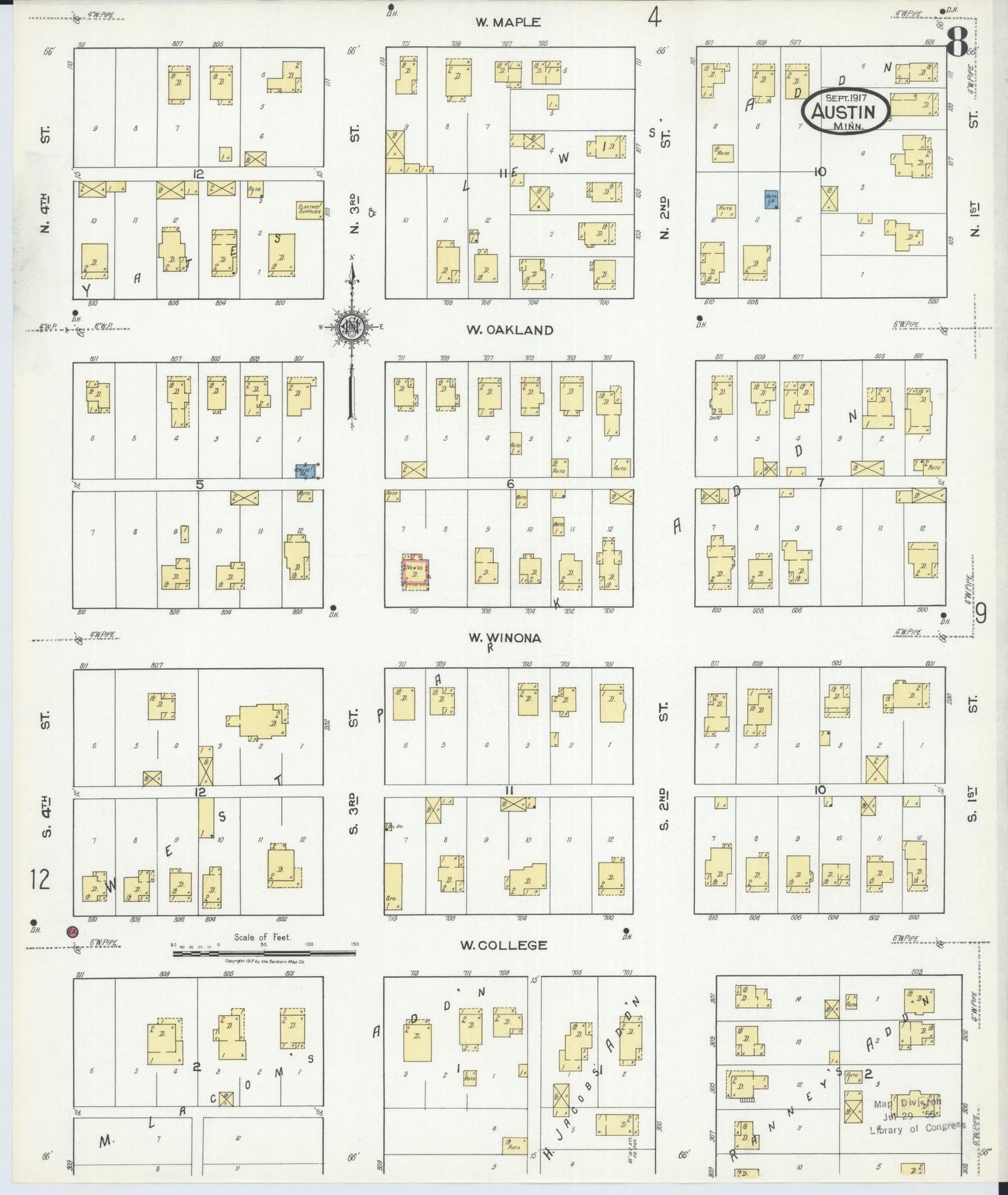 Sanborn Fire Insurance Map from Austin, Mower County, Minnesota (1917), Sheet #0008 - Complete Map Set gallery image, historic Sanborn map, vintage wall art, Minnesota Minnesota