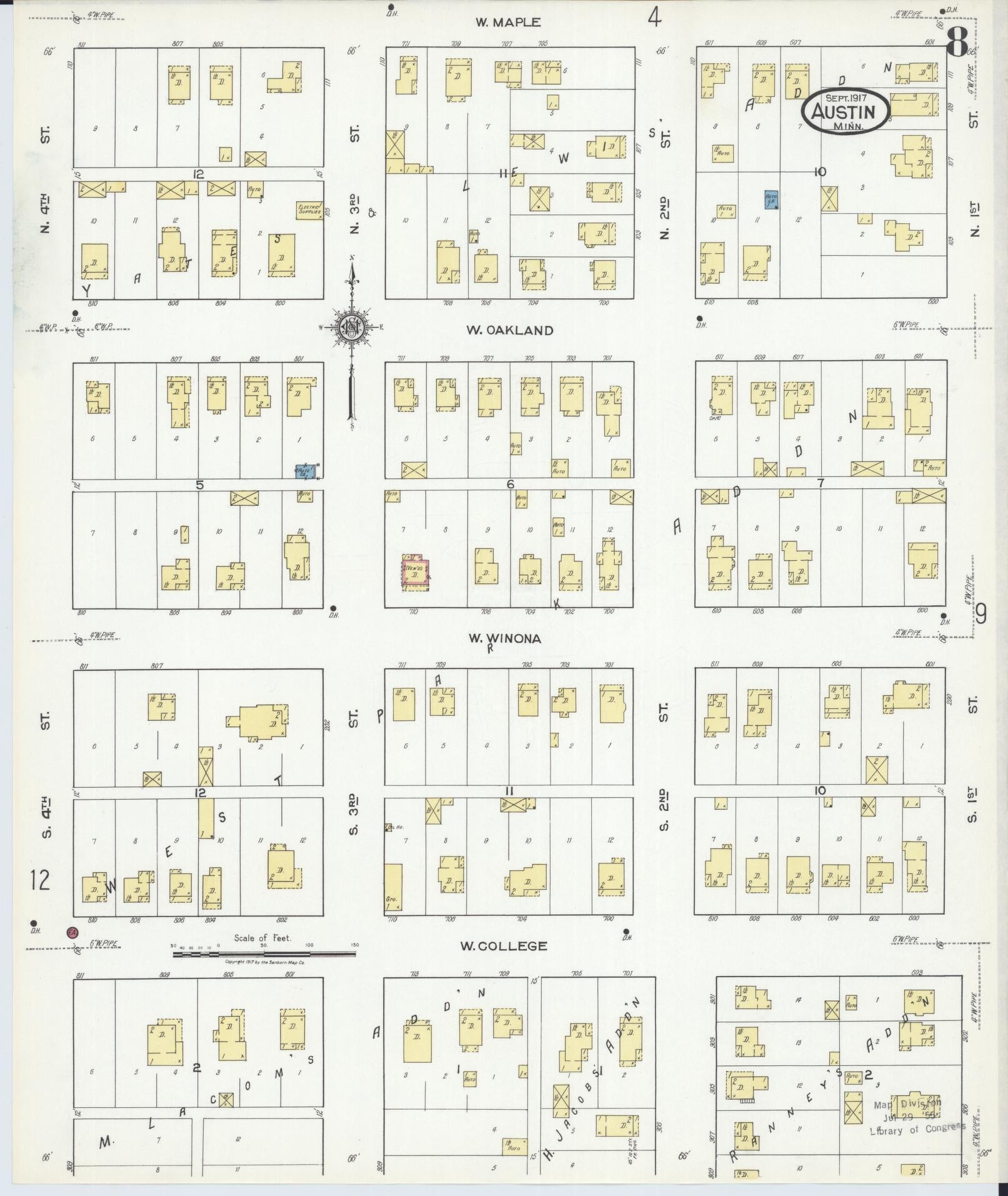 Sanborn Fire Insurance Map from Austin, Mower County, Minnesota (1917), Sheet #0008 - Complete Map Set gallery image, historic Sanborn map, vintage wall art, Minnesota Minnesota