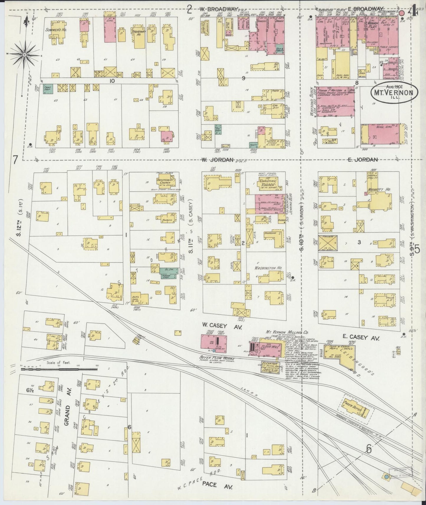 Sanborn Fire Insurance Map from Mount Vernon, Jefferson County, Illinois (1902), Sheet #0004 - Complete Map Set gallery image, historic Sanborn map, vintage wall art, Illinois Illinois