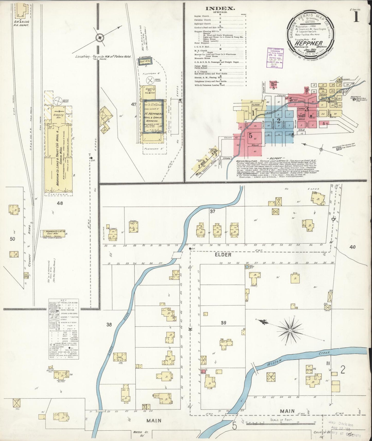 Sanborn Fire Insurance Map from Heppner, Morrow County, Oregon (1901), Sheet #0001 - Complete Map Set gallery image, historic Sanborn map, vintage wall art, Oregon Oregon