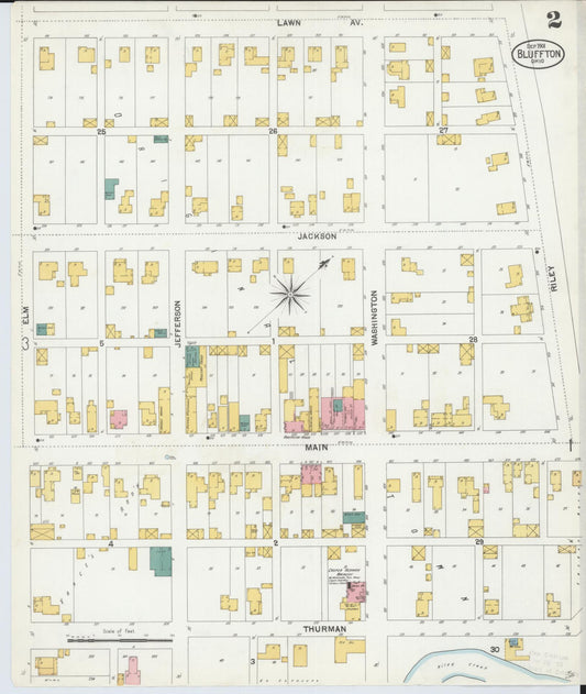 Sanborn Fire Insurance Map from Bluffton, Allen County, Ohio (1901), Sheet #0002 - Historic Sanborn Fire Insurance Map Print, vintage old map wall art, antique decor, genealogy gift, Ohio Ohio map