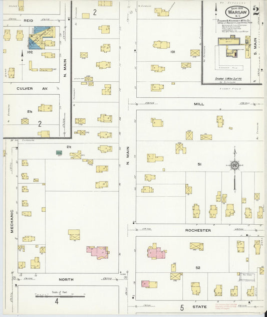 Sanborn Fire Insurance Map from Warsaw, Wyoming County, New York (1909), Sheet #0002 - Historic Sanborn Fire Insurance Map Print, vintage old map wall art, antique decor, genealogy gift, Warsaw Wyoming map