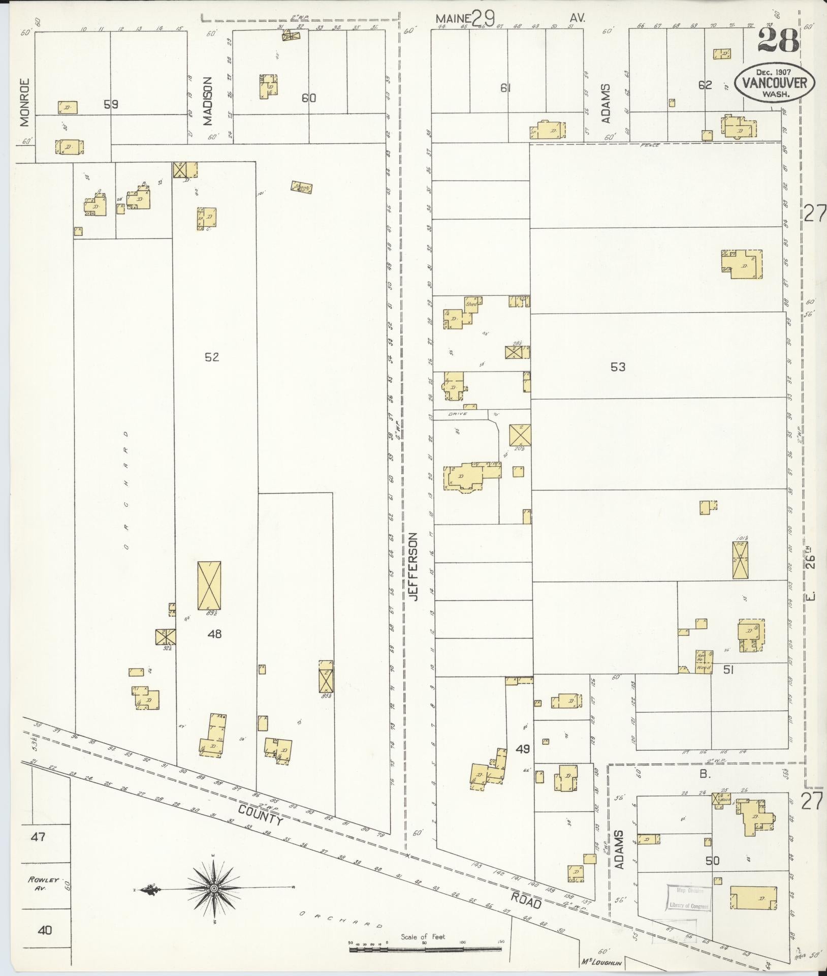 Sanborn Fire Insurance Map from Vancouver, Clark County, Washington (1907), Sheet #0028 - Complete Map Set gallery image, historic Sanborn map, vintage wall art, Washington Washington