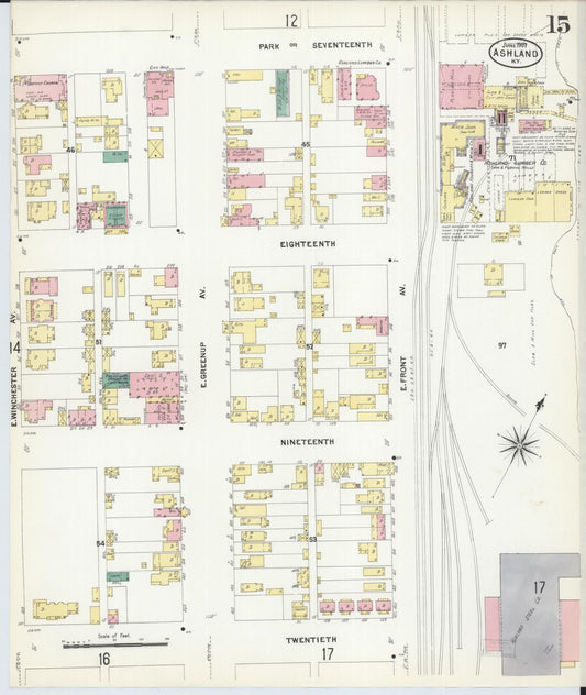 Sanborn Fire Insurance Map from Ashland, Boyd County, Kentucky (1907), Sheet #0015 - Historic Sanborn Fire Insurance Map Print, vintage old map wall art, antique decor, genealogy gift, Kentucky Kentucky map