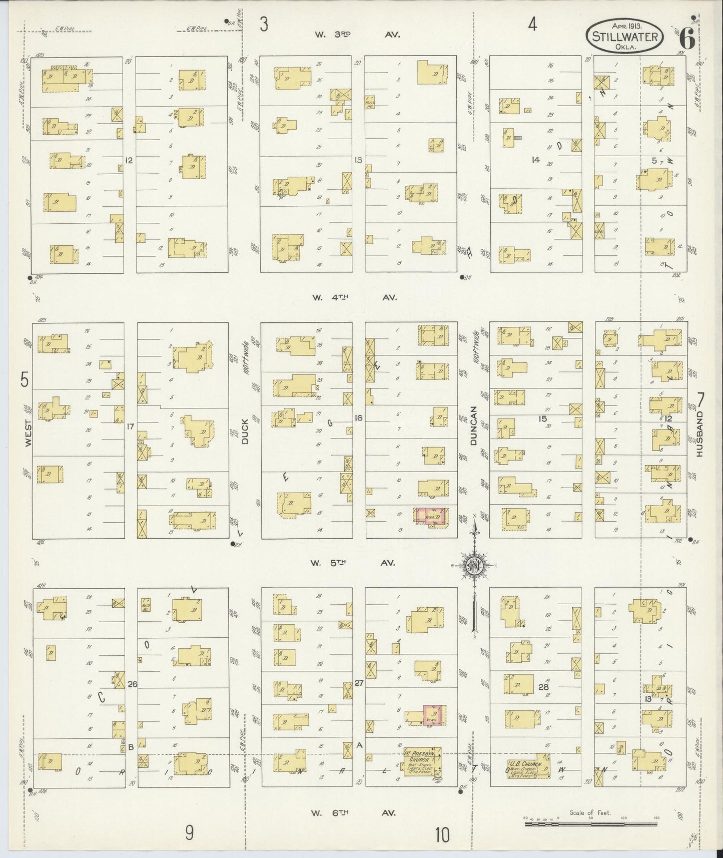 Sanborn Fire Insurance Map from Stillwater, Payne County, Oklahoma (1913), Sheet #0006 - Complete Map Set gallery image, historic Sanborn map, vintage wall art, Oklahoma Oklahoma