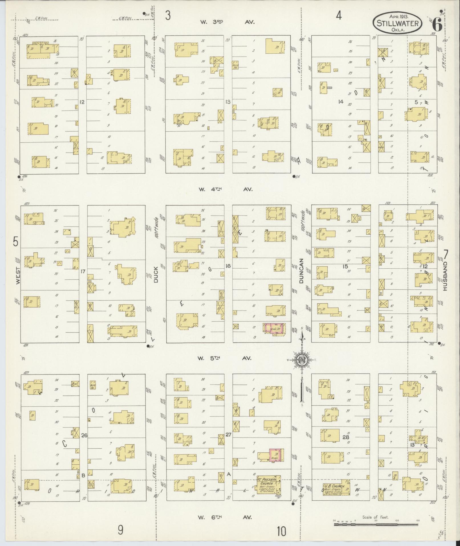 Sanborn Fire Insurance Map from Stillwater, Payne County, Oklahoma (1913), Sheet #0006 - Complete Map Set gallery image, historic Sanborn map, vintage wall art, Oklahoma Oklahoma