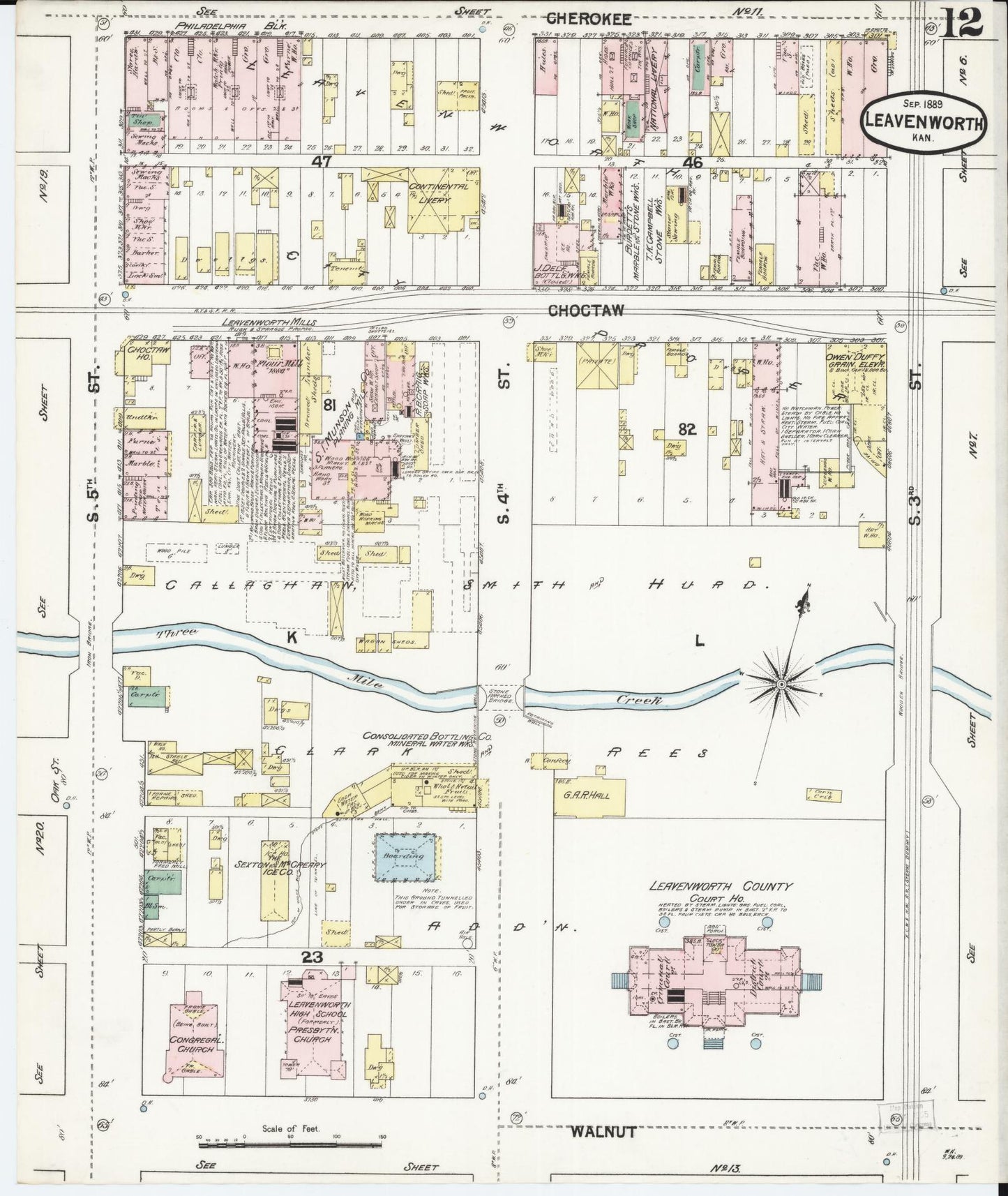 Sanborn Fire Insurance Map from Leavenworth, Leavenworth County, Kansas (1889), Sheet #0013 - Complete Map Set gallery image, historic Sanborn map, vintage wall art, Kansas Kansas