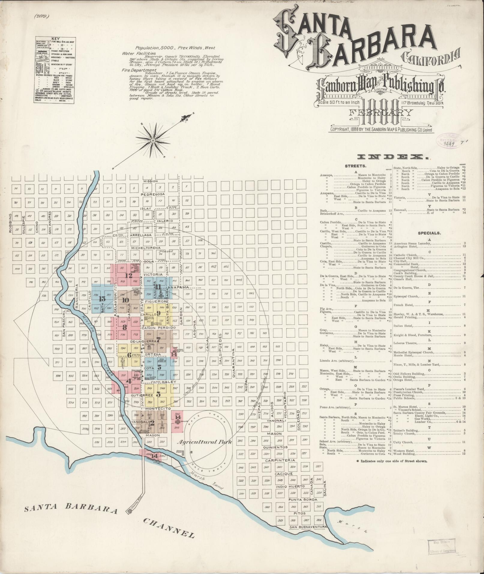 Sanborn Fire Insurance Map from Santa Barbara, Santa Barbara County, California. (1888) – Historic Sanborn Fire Insurance Map Print