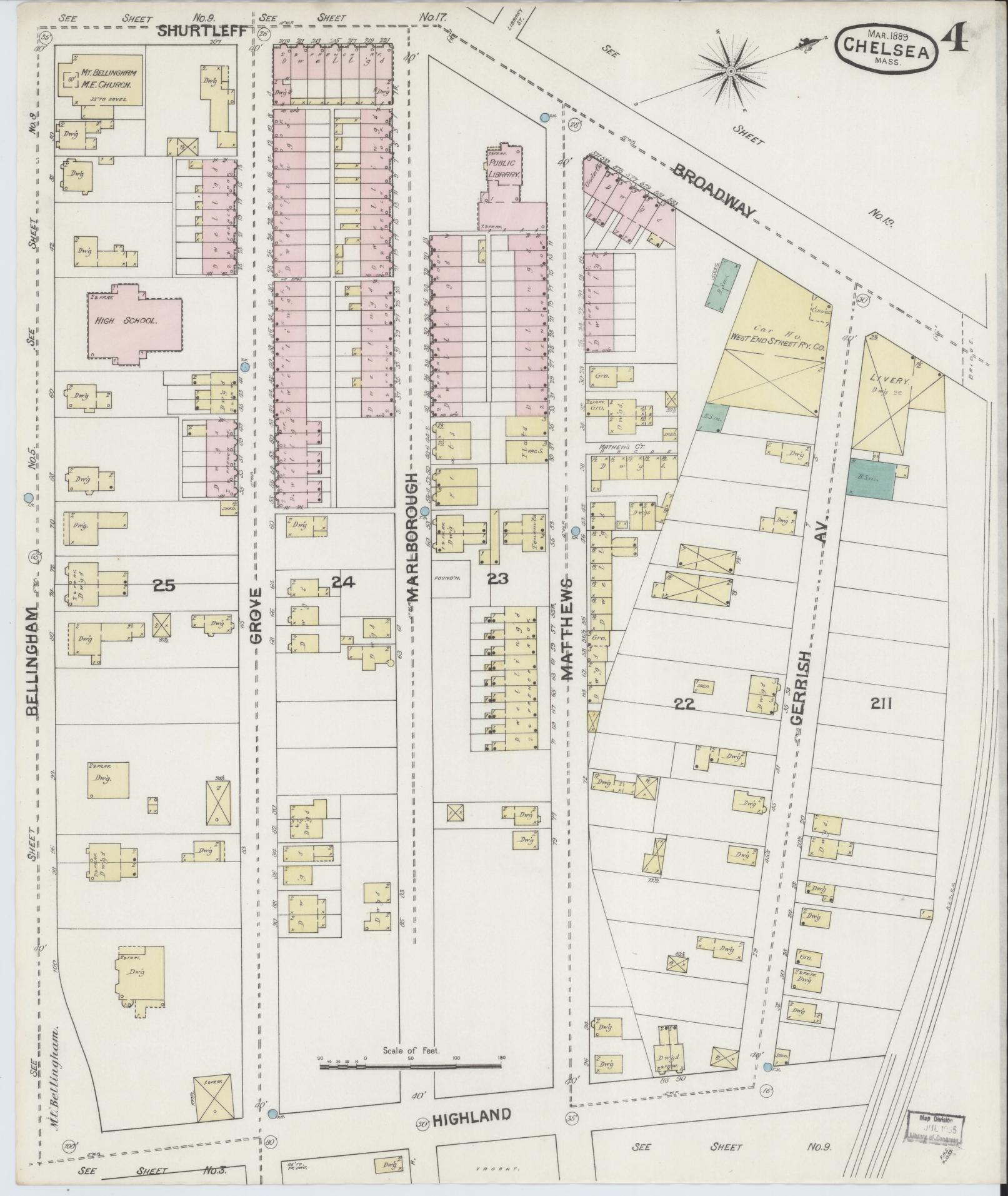 Sanborn Fire Insurance Map from Chelsea, Suffolk County, Massachusetts (1889), Sheet #0004 - Complete Map Set gallery image, historic Sanborn map, vintage wall art, Massachusetts Massachusetts