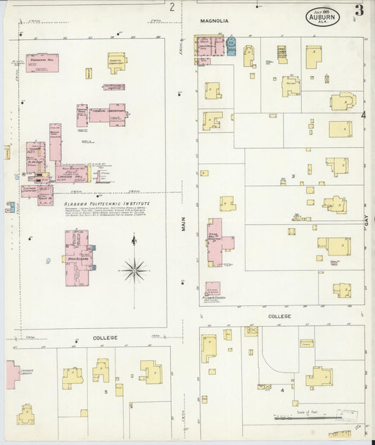 Sanborn Fire Insurance Map from Auburn, Lee County, Alabama (1909), Sheet #0003 - Historic Sanborn Fire Insurance Map Print, vintage old map wall art, antique decor, genealogy gift, Alabama Alabama map