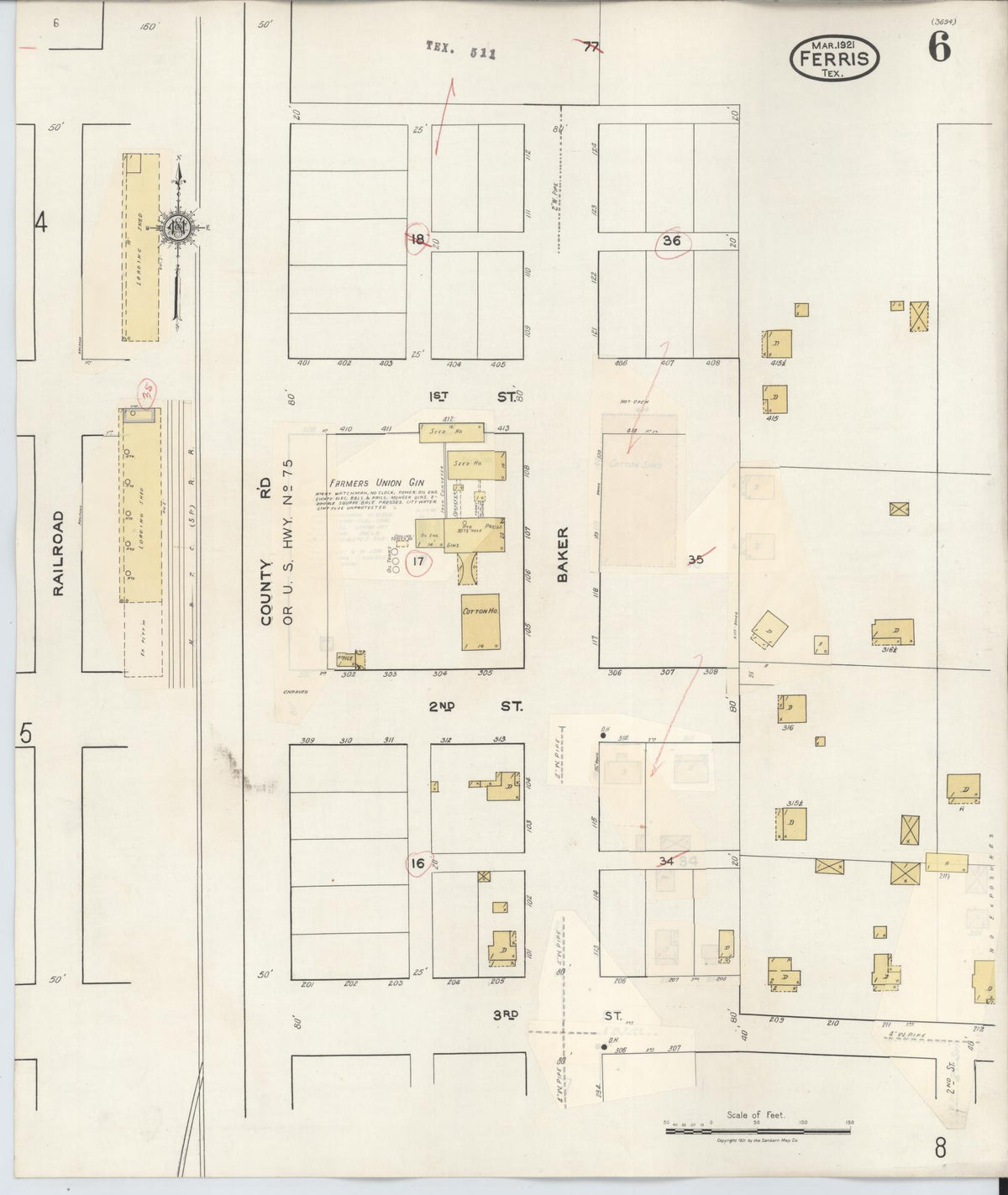 Sanborn Fire Insurance Map from Ferris, Ellis County, Texas (1941), Sheet #0006 - Historic Sanborn Fire Insurance Map Print, vintage old map wall art, antique decor, genealogy gift, Texas Texas map