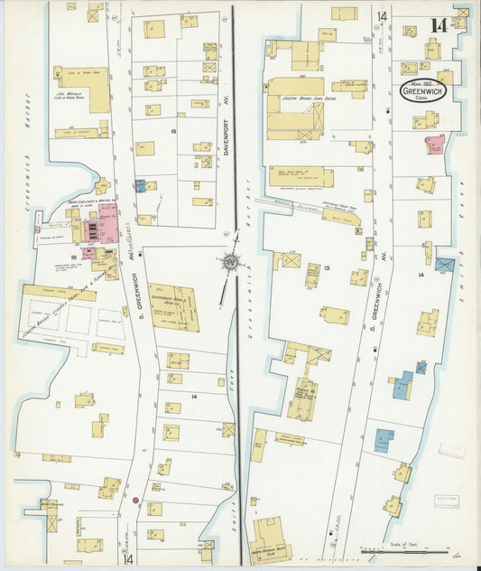Sanborn Fire Insurance Map from Greenwich, Fairfield County, Connecticut (1912), Sheet #0014 - Historic Sanborn Fire Insurance Map Print, vintage old map wall art, antique decor, genealogy gift, Connecticut Connecticut map
