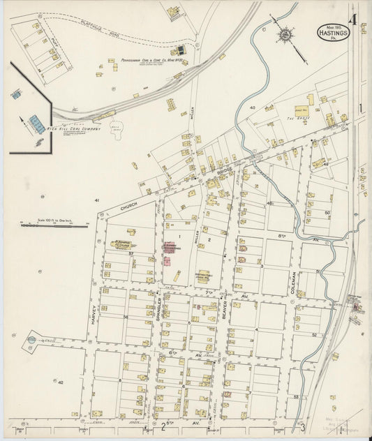 Sanborn Fire Insurance Map from Hastings, Cambria County, Pennsylvania (1915), Sheet #0004 - Historic Sanborn Fire Insurance Map Print, vintage old map wall art, antique decor, genealogy gift, Pennsylvania Pennsylvania map