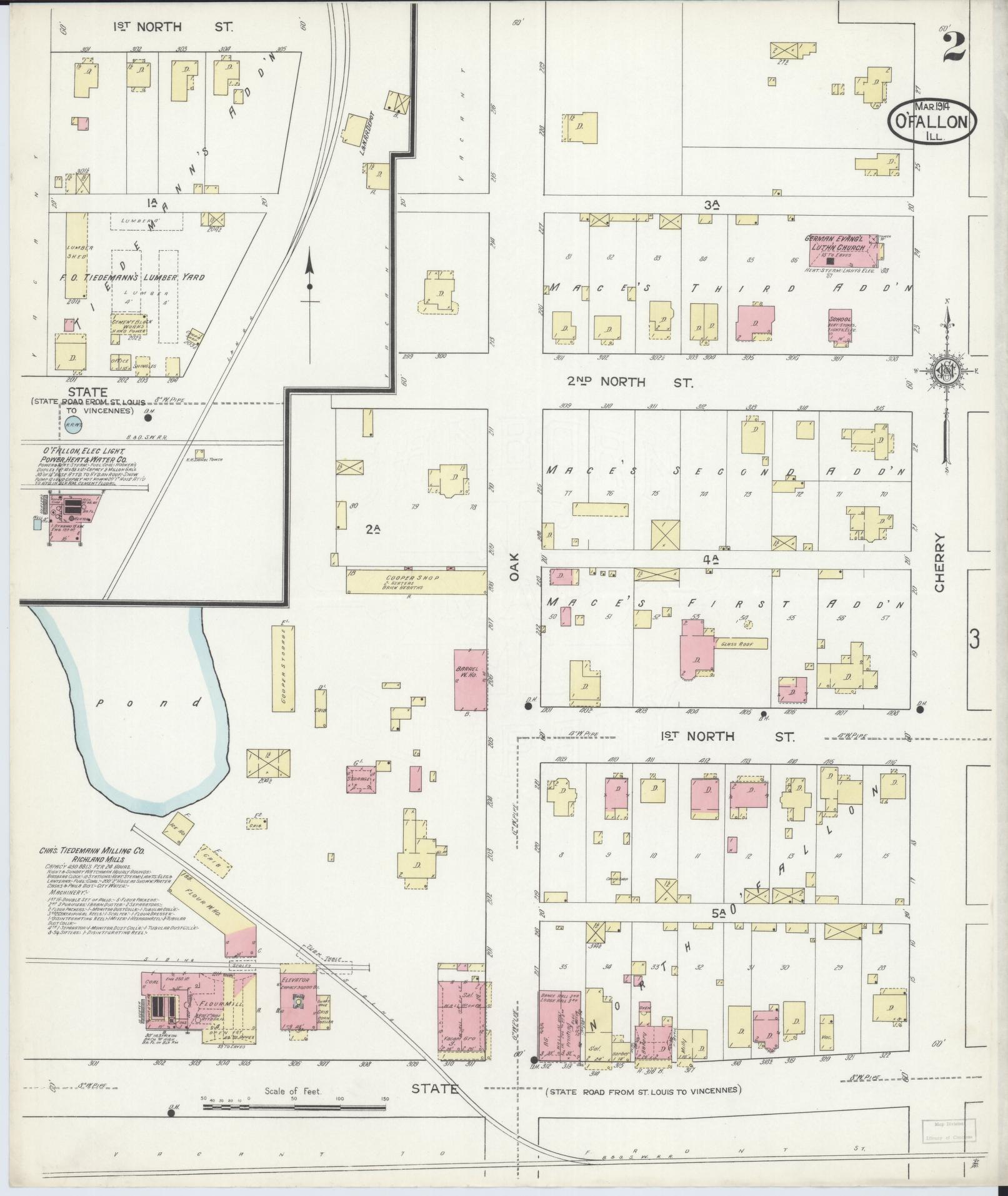 Sanborn Fire Insurance Map from O'Fallon, Saint Clair County, Illinois (1914), Sheet #0002 - Complete Map Set gallery image, historic Sanborn map, vintage wall art, Illinois Illinois