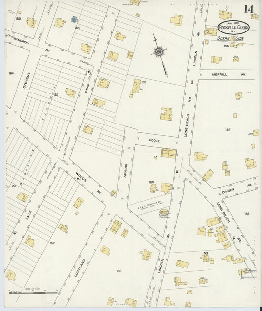 Sanborn Fire Insurance Map from Rockville Centre, Nassau County, New York (1910), Sheet #0014 - Historic Sanborn Fire Insurance Map Print, vintage old map wall art, antique decor, genealogy gift, New York New York map