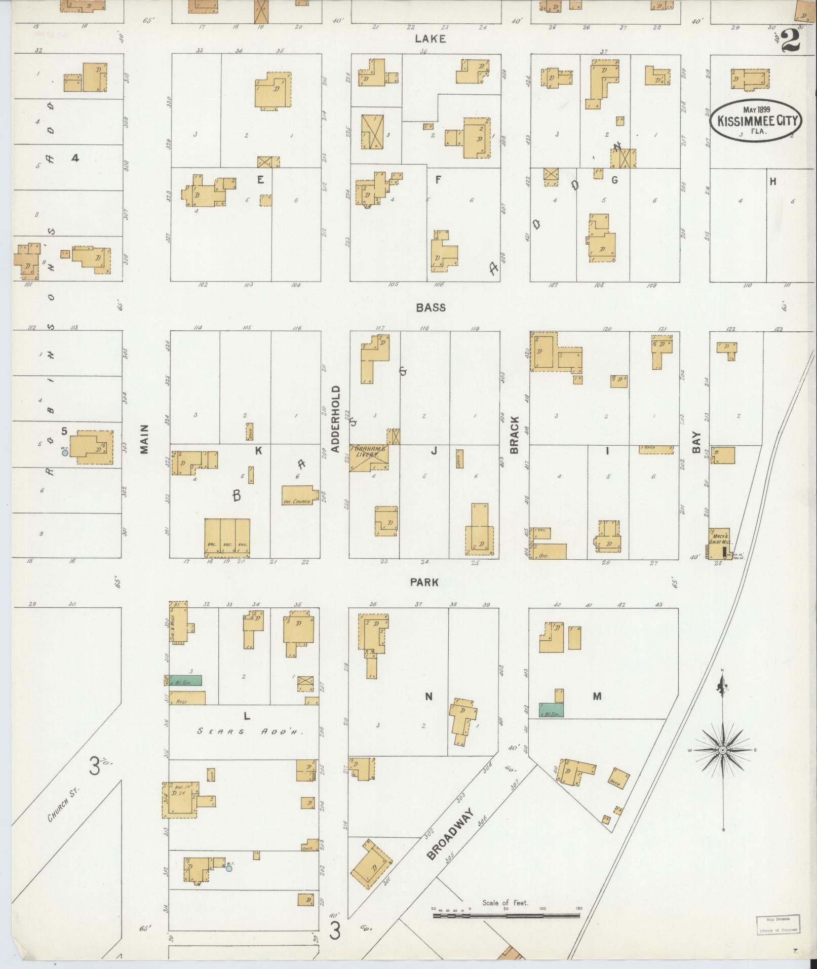 Sanborn Fire Insurance Map from Kissimmee, Osceola County, Florida (1899), Sheet #0002 - Complete Map Set gallery image, historic Sanborn map, vintage wall art, Florida Florida