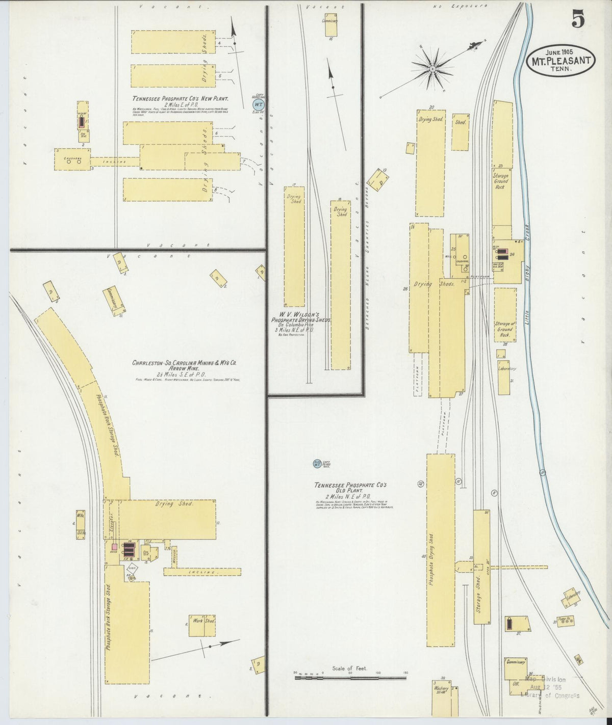 Sanborn Fire Insurance Map from Mount Pleasant, Maury County, Tennessee (1905), Sheet #0005 - Complete Map Set gallery image, historic Sanborn map, vintage wall art, Tennessee Tennessee