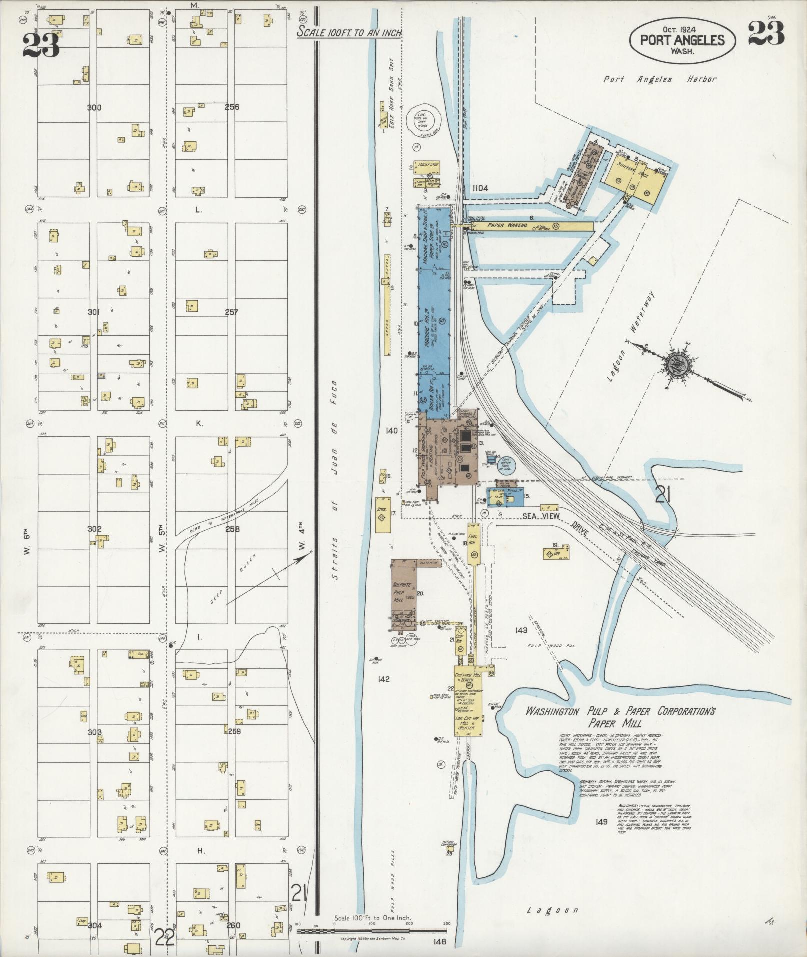 Sanborn Fire Insurance Map from Port Angeles, Clallam County, Washington (1924), Sheet #0023 - Complete Map Set gallery image, historic Sanborn map, vintage wall art, Washington Washington