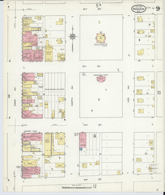 Sanborn Fire Insurance Map from Madison, Lake County, South Dakota (1914), Sheet #0009 - Historic Sanborn Fire Insurance Map Print, vintage old map wall art, antique decor, genealogy gift, South Dakota South Dakota map