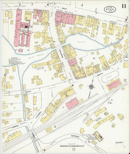Sanborn Fire Insurance Map from Athol, Worcester County, Massachusetts (1911), Sheet #0011 - Historic Sanborn Fire Insurance Map Print, vintage old map wall art, antique decor, genealogy gift, Massachusetts Massachusetts map