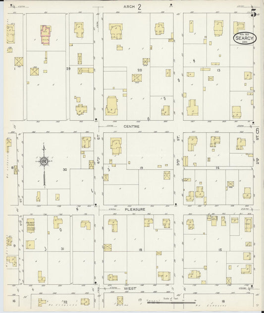 Sanborn Fire Insurance Map from Searcy, White County, Arkansas (1913), Sheet #0005 - Historic Sanborn Fire Insurance Map Print, vintage old map wall art, antique decor, genealogy gift, Arkansas Arkansas map