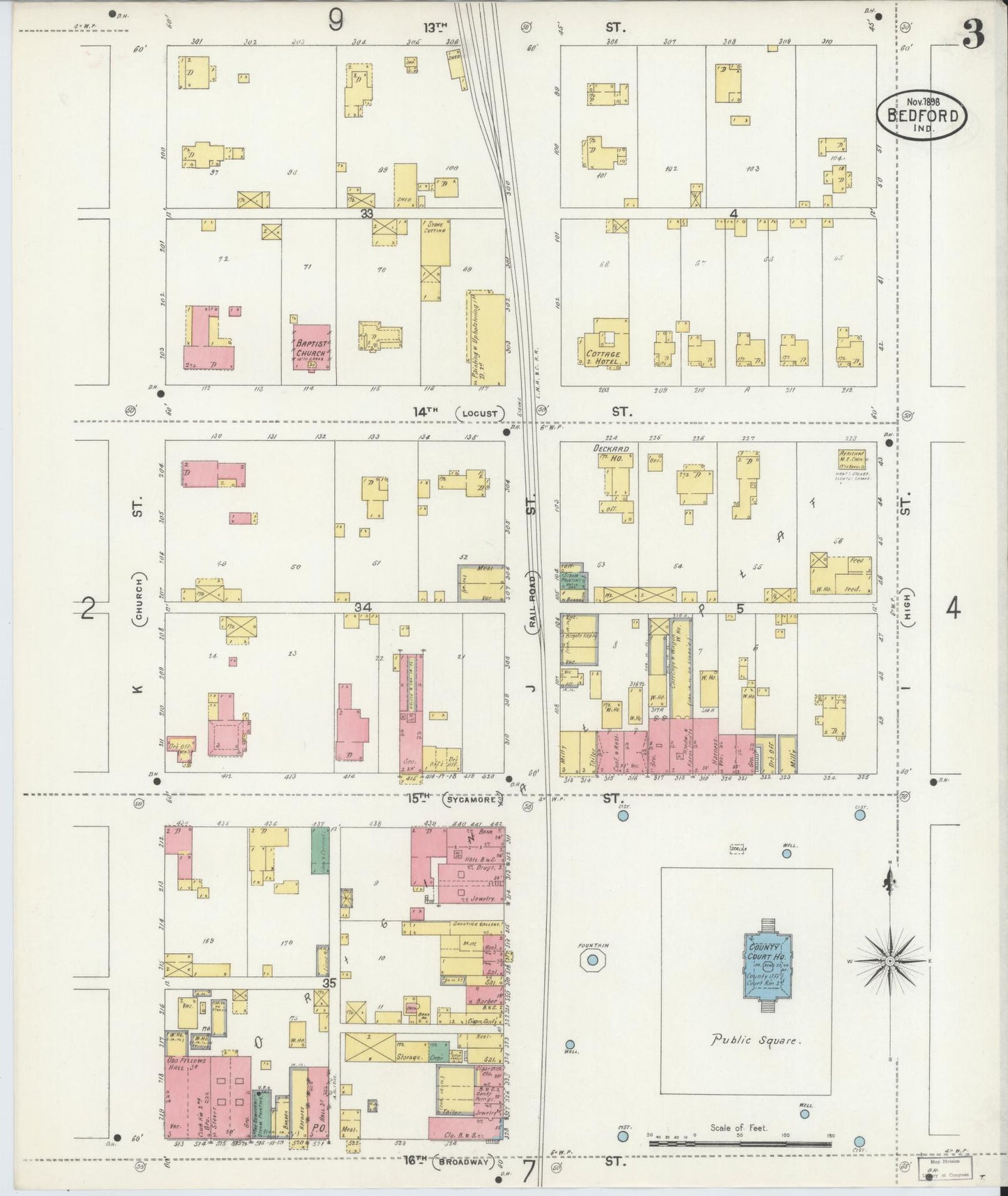 Sanborn Fire Insurance Map from Bedford, Lawrence County, Indiana (1898), Sheet #0003 - Complete Map Set gallery image, historic Sanborn map, vintage wall art, Indiana Indiana