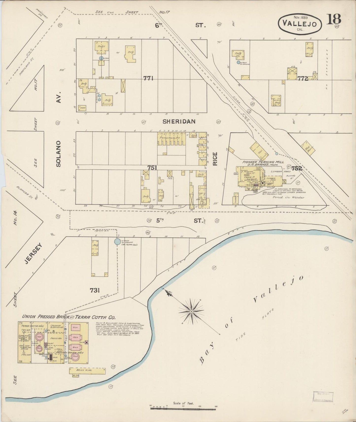 Sanborn Fire Insurance Map from Vallejo, Solano County, California (1889), Sheet #0018 - Complete Map Set gallery image, historic Sanborn map, vintage wall art, California California