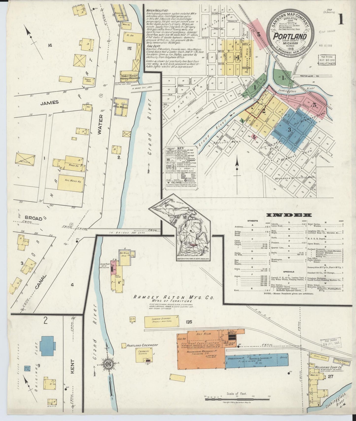 Sanborn Fire Insurance Map from Portland, Ionia County, Michigan (1918), Sheet #0001 - Complete Map Set gallery image, historic Sanborn map, vintage wall art, Michigan Michigan