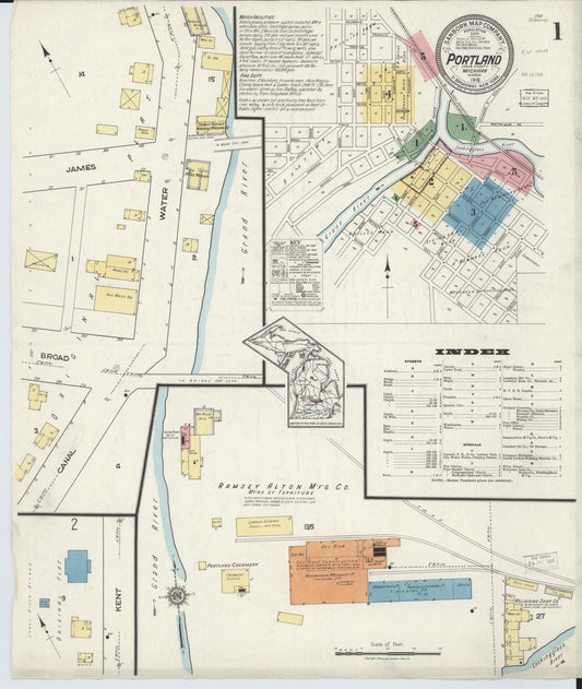 Sanborn Fire Insurance Map from Portland, Ionia County, Michigan (1918), Sheet #0001 - Complete Map Set gallery image, historic Sanborn map, vintage wall art, Michigan Michigan