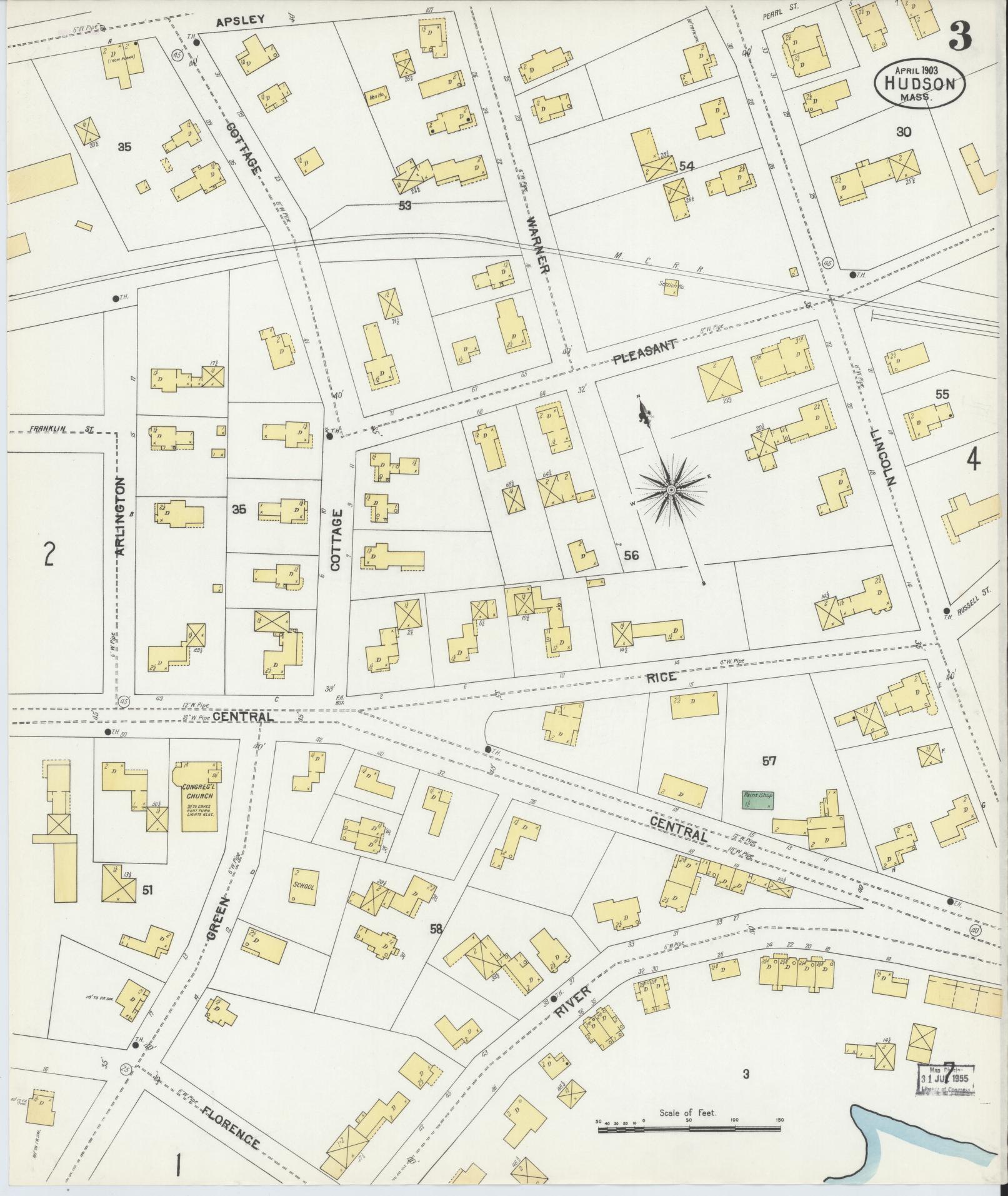 Sanborn Fire Insurance Map from Hudson, Middlesex County, Massachusetts (1903), Sheet #0003 - Complete Map Set gallery image, historic Sanborn map, vintage wall art, Massachusetts Massachusetts