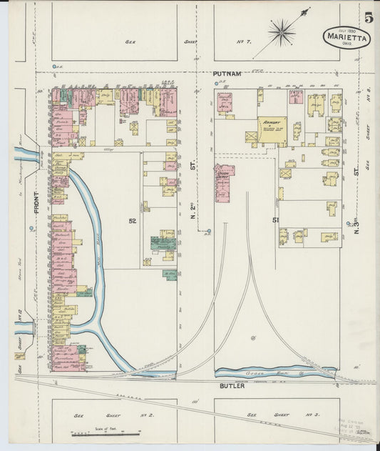 Sanborn Fire Insurance Map from Marietta, Washington County, Ohio (1890), Sheet #0005 - Historic Sanborn Fire Insurance Map Print, vintage old map wall art, antique decor, genealogy gift, Ohio Ohio map