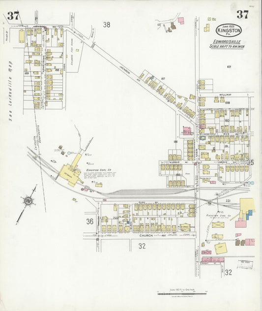 Sanborn Fire Insurance Map from Kingston, Luzerne County, Pennsylvania (1925), Sheet #0037 - Historic Sanborn Fire Insurance Map Print, vintage old map wall art, antique decor, genealogy gift, Pennsylvania Pennsylvania map