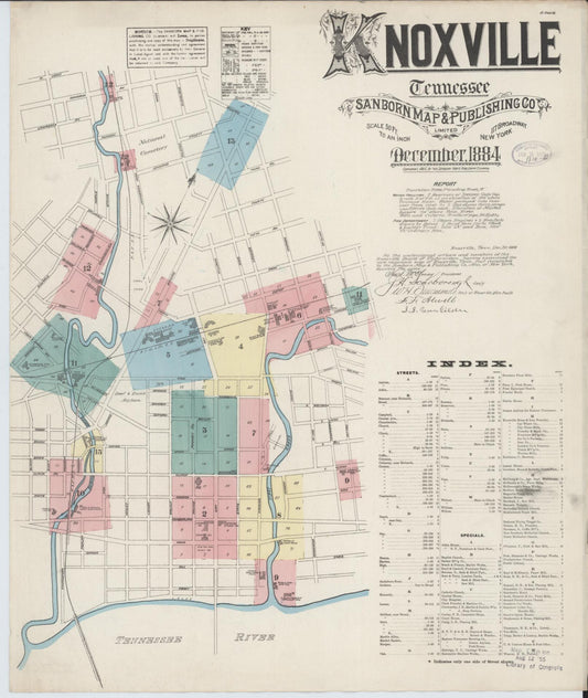 Sanborn Fire Insurance Map from Knoxville, Knox County, Tennessee (1884), Sheet #0001 - Historic Sanborn Fire Insurance Map Print, vintage old map wall art, antique decor, genealogy gift, Tennessee Tennessee map