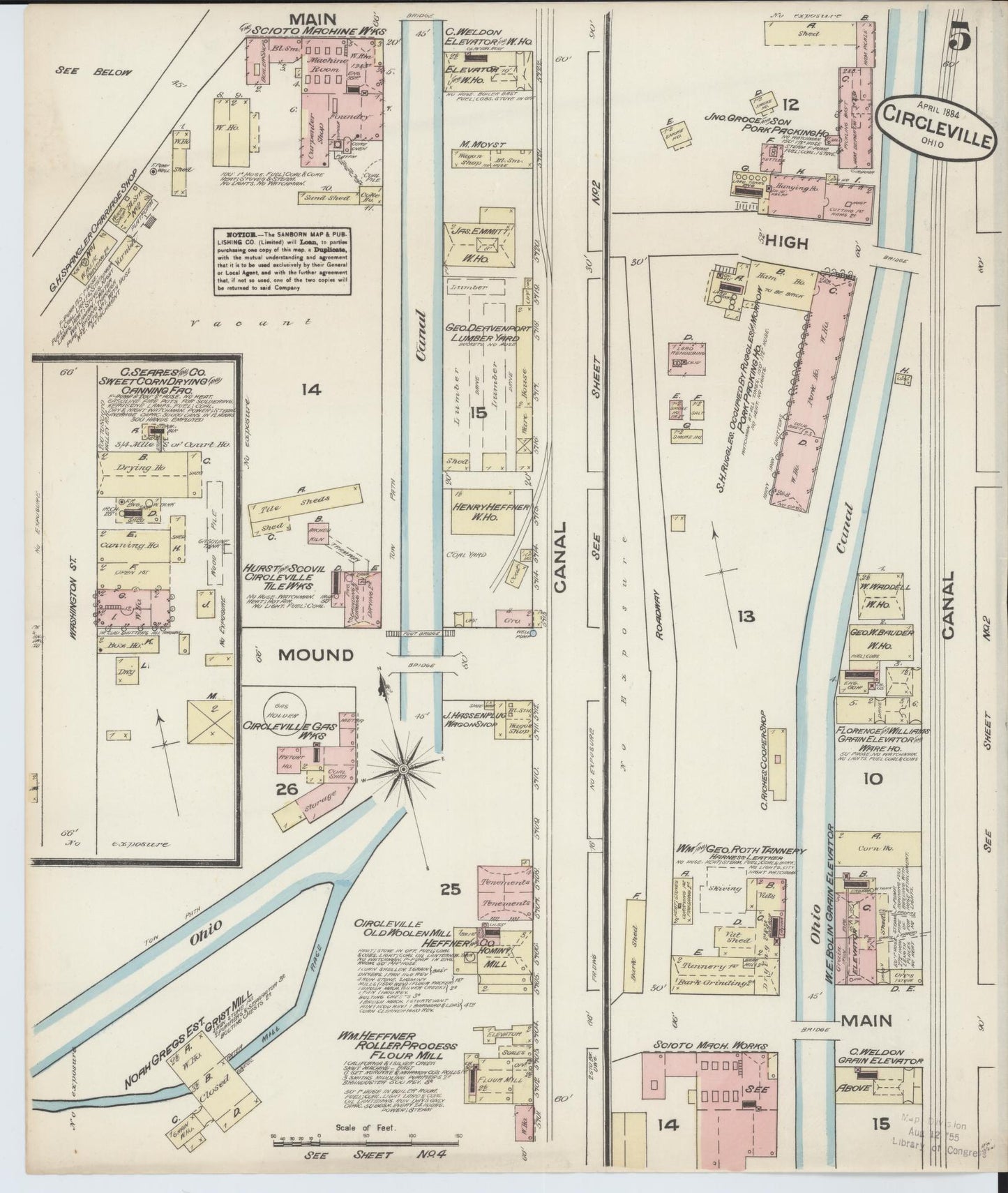 Sanborn Fire Insurance Map from Circleville, Pickaway County, Ohio (1884), Sheet #0005 - Historic Sanborn Fire Insurance Map Print, vintage old map wall art, antique decor, genealogy gift, Ohio Ohio map