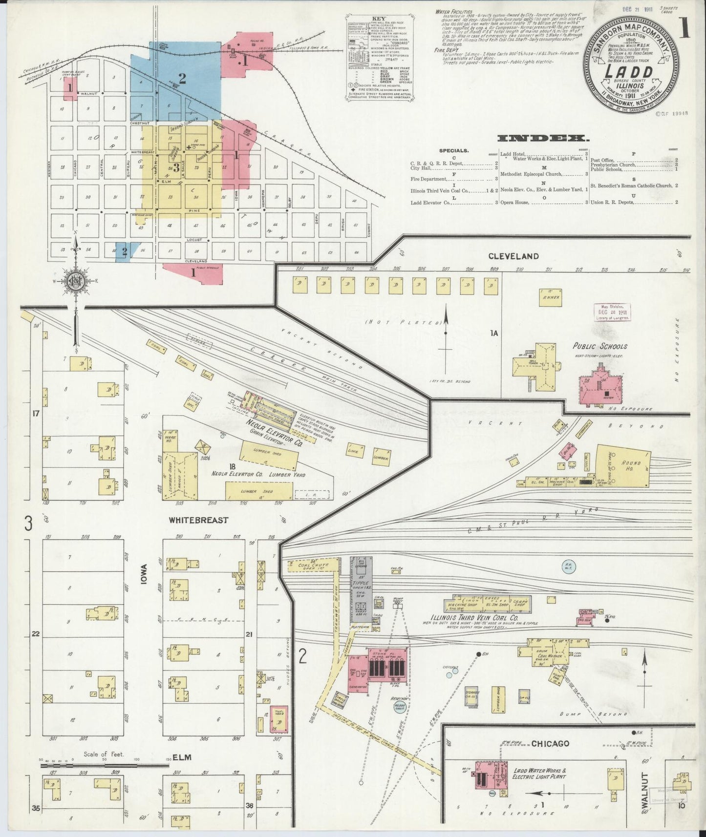 Sanborn Fire Insurance Map from Ladd, Bureau County, Illinois (1911), Sheet #0001 - Complete Map Set gallery image, historic Sanborn map, vintage wall art, Illinois Illinois
