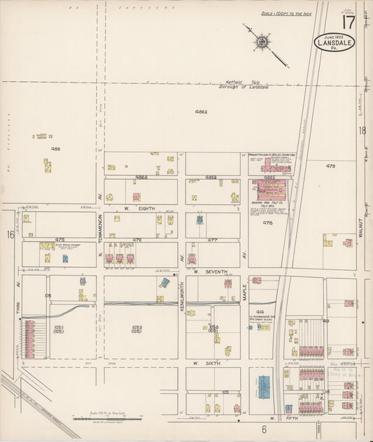 Sanborn Fire Insurance Map from Lansdale, Montgomery County, Pennsylvania (1922), Sheet #0017 - Historic Sanborn Fire Insurance Map Print, vintage old map wall art, antique decor, genealogy gift, Pennsylvania Pennsylvania map