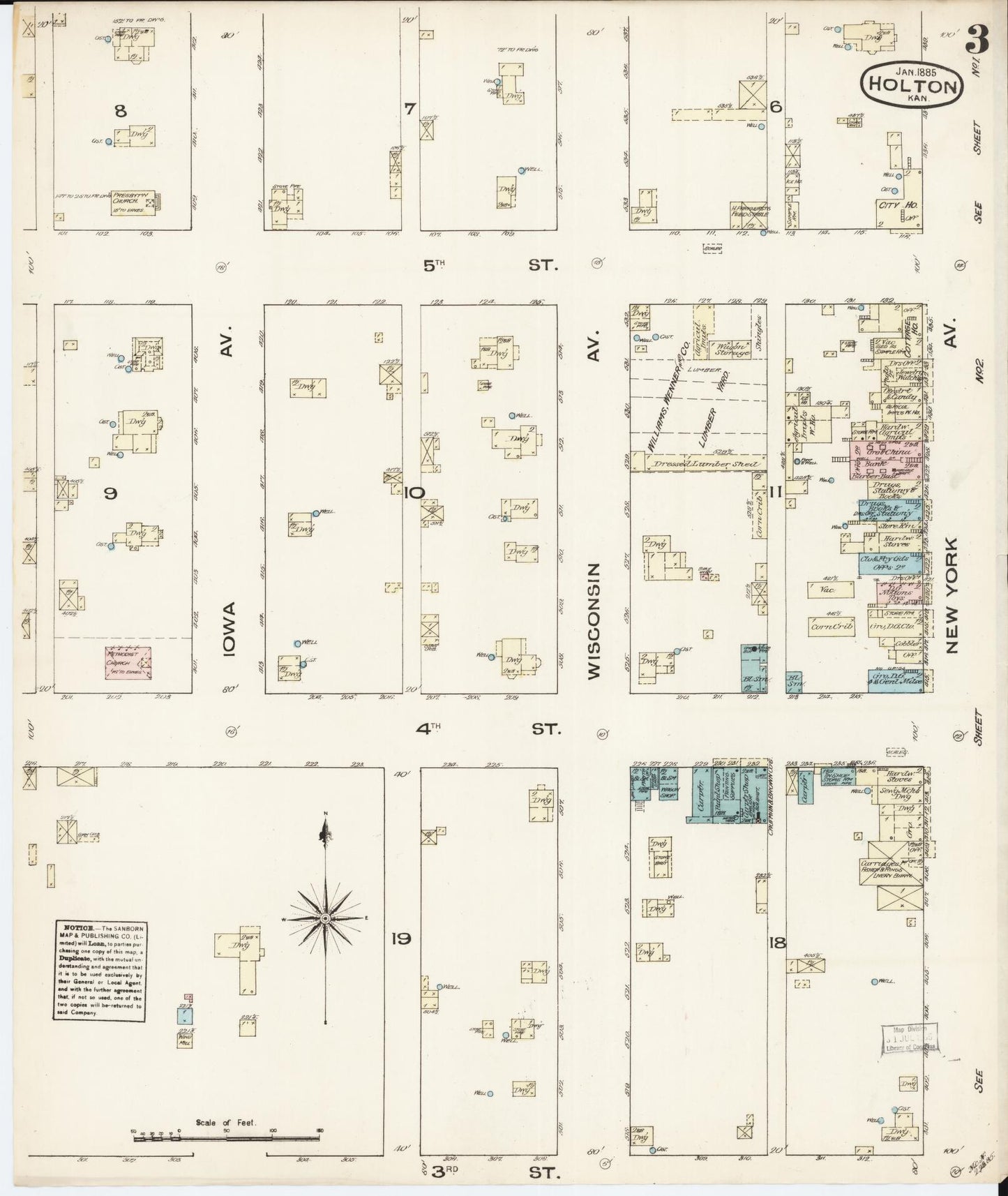 Sanborn Fire Insurance Map from Holton, Jackson County, Kansas (1885), Sheet #0003 - Complete Map Set gallery image, historic Sanborn map, vintage wall art, Kansas Kansas