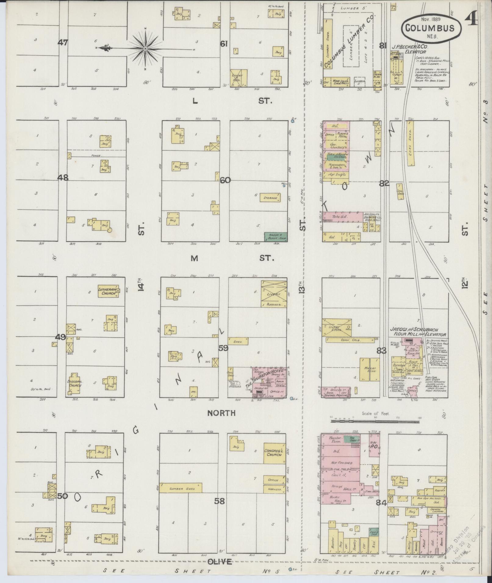Sanborn Fire Insurance Map from Columbus, Platte County, Nebraska (1889), Sheet #0004 - Historic Sanborn Fire Insurance Map Print, vintage old map wall art, antique decor, genealogy gift, Nebraska Nebraska map