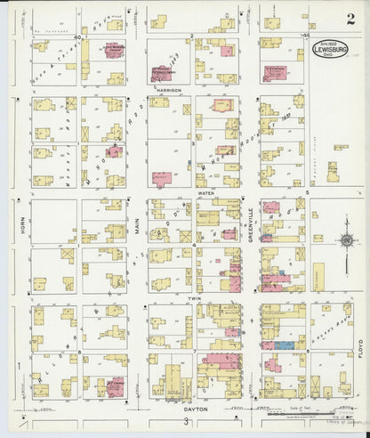 Sanborn Fire Insurance Map from Lewisburg, Preble County, Ohio (1920), Sheet #0002 - Historic Sanborn Fire Insurance Map Print, vintage old map wall art, antique decor, genealogy gift, Ohio Ohio map