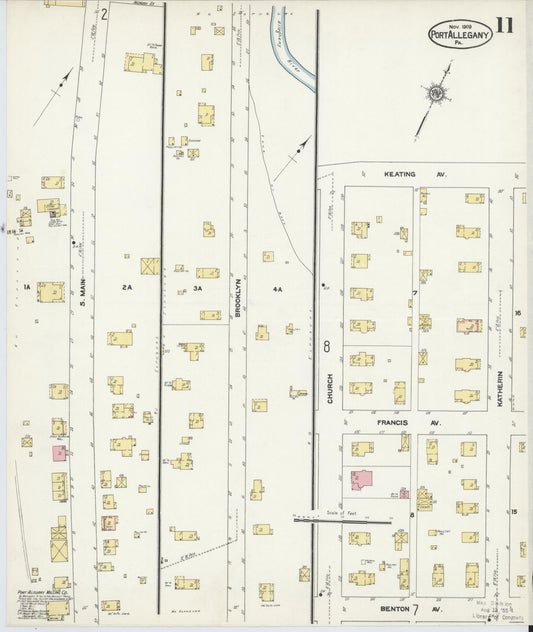 Sanborn Fire Insurance Map from Port Allegany, McKean County, Pennsylvania (1909), Sheet #0011 - Historic Sanborn Fire Insurance Map Print, vintage old map wall art, antique decor, genealogy gift, Pennsylvania Pennsylvania map