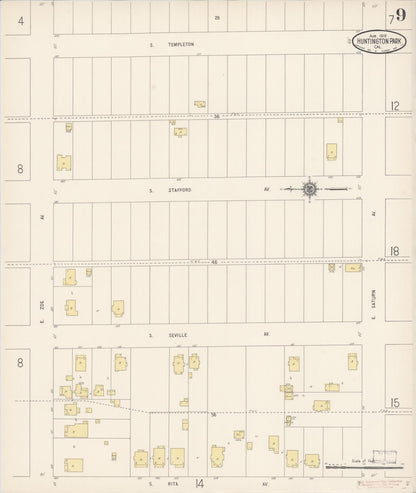 Sanborn Fire Insurance Map from Huntington Park, Los Angeles County, California (1916), Sheet #0009 - Complete Map Set gallery image, historic Sanborn map, vintage wall art, California California