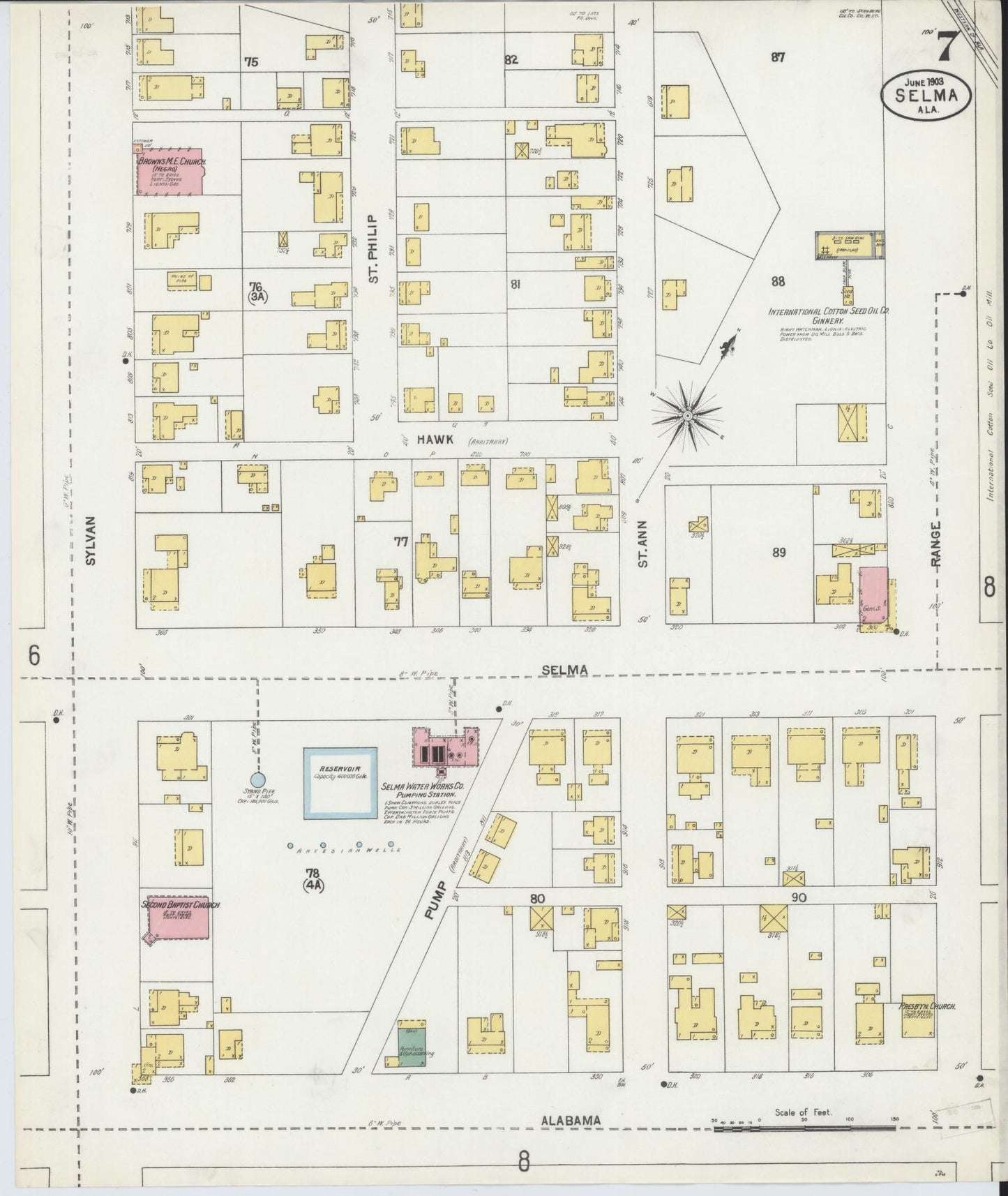Sanborn Fire Insurance Map from Selma, Dallas County, Alabama (1903), Sheet #0007 - Complete Map Set gallery image, historic Sanborn map, vintage wall art, Alabama Alabama