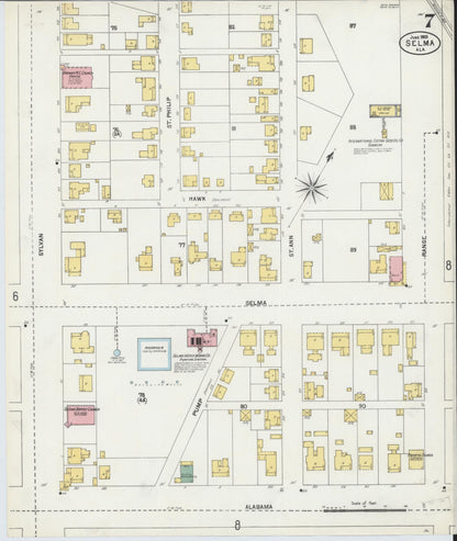 Sanborn Fire Insurance Map from Selma, Dallas County, Alabama (1903), Sheet #0007 - Complete Map Set gallery image, historic Sanborn map, vintage wall art, Alabama Alabama