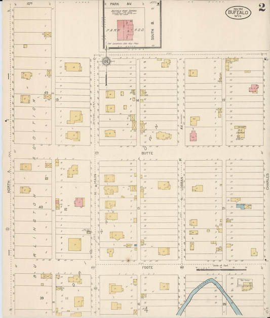 Sanborn Fire Insurance Map from Buffalo, Johnson County, Wyoming (1912), Sheet #0002 - Historic Sanborn Fire Insurance Map Print, vintage old map wall art, antique decor, genealogy gift, Wyoming Wyoming map