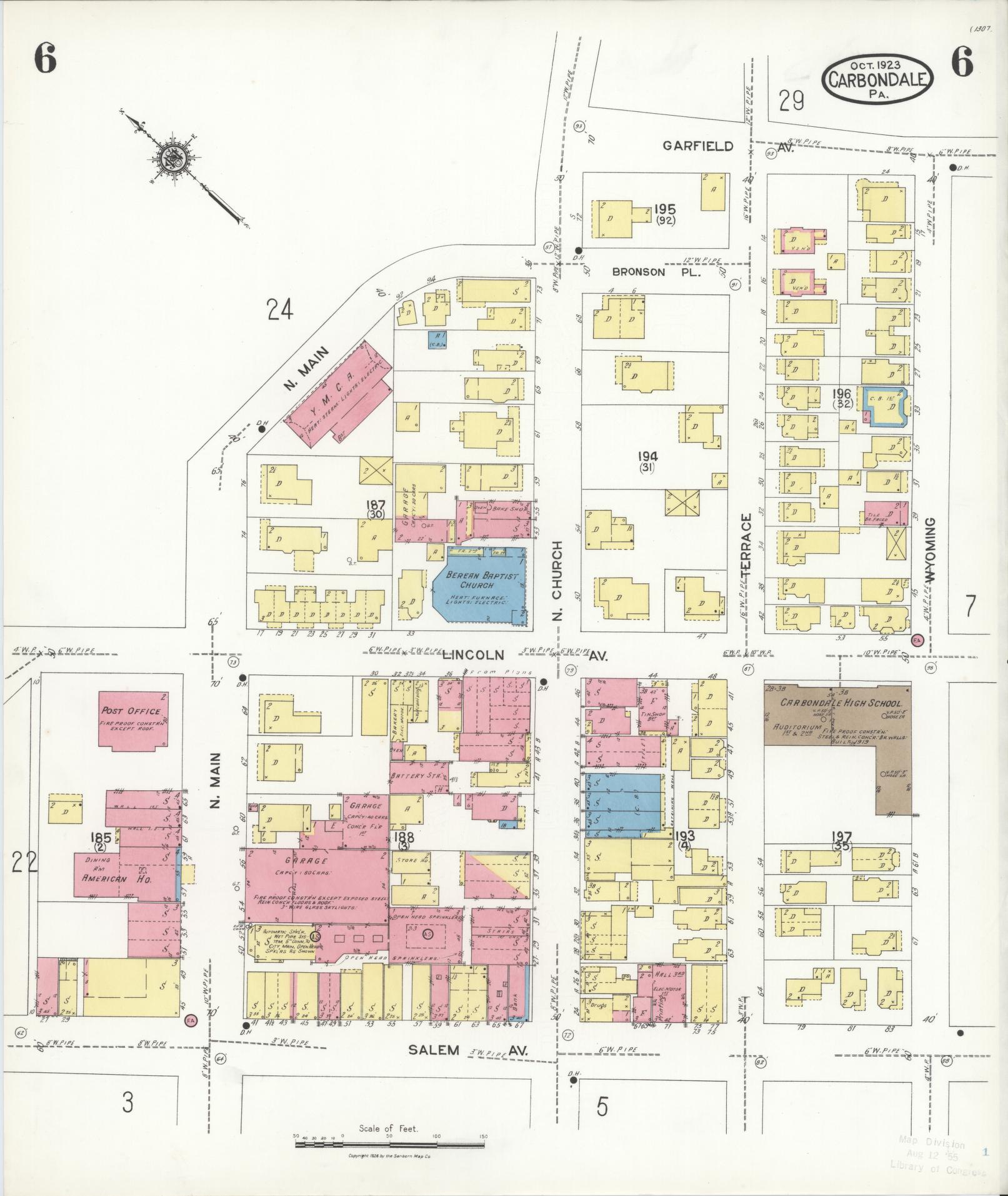 Sanborn Fire Insurance Map from Carbondale, Lackawanna County, Pennsylvania (1923), Sheet #0006 - Historic Sanborn Fire Insurance Map Print, vintage old map wall art, antique decor, genealogy gift, Pennsylvania Pennsylvania map