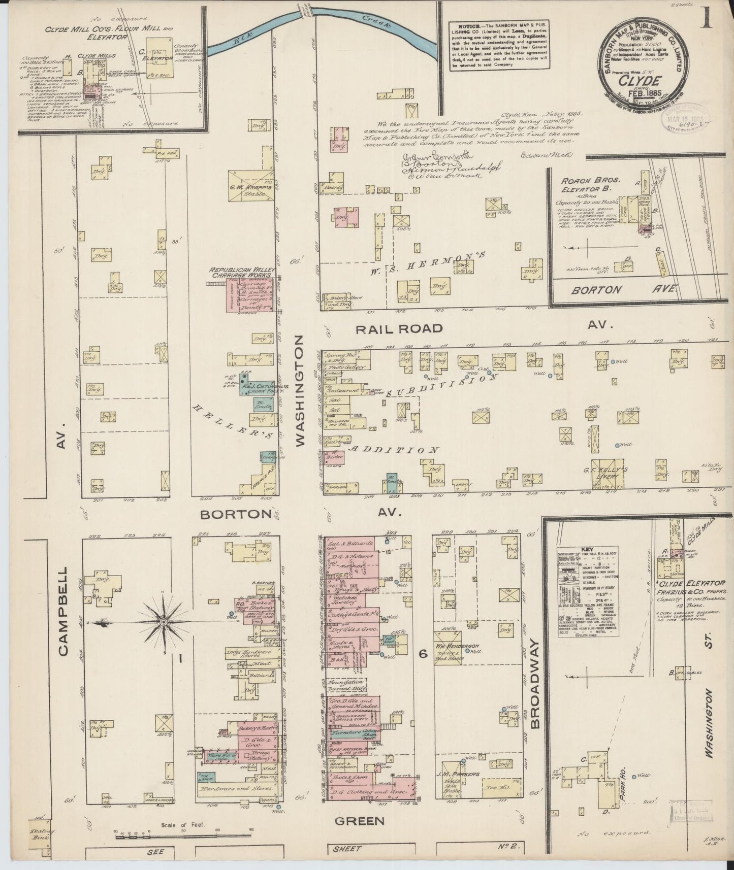 Sanborn Fire Insurance Map from Clyde, Cloud County, Kansas (1885), Sheet #0001 - Historic Sanborn Fire Insurance Map Print, vintage old map wall art, antique decor, genealogy gift, Kansas Kansas map